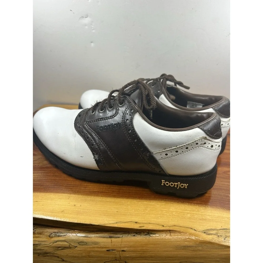 FootJoy Greenjoys Golf Shoes Mens Size 8 1/2 M Saddle White Brown 45581 - Picture 4 of 8
